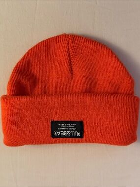 Pull&Bear Orange Ribbed Beanie Fold Over Knit Hat
